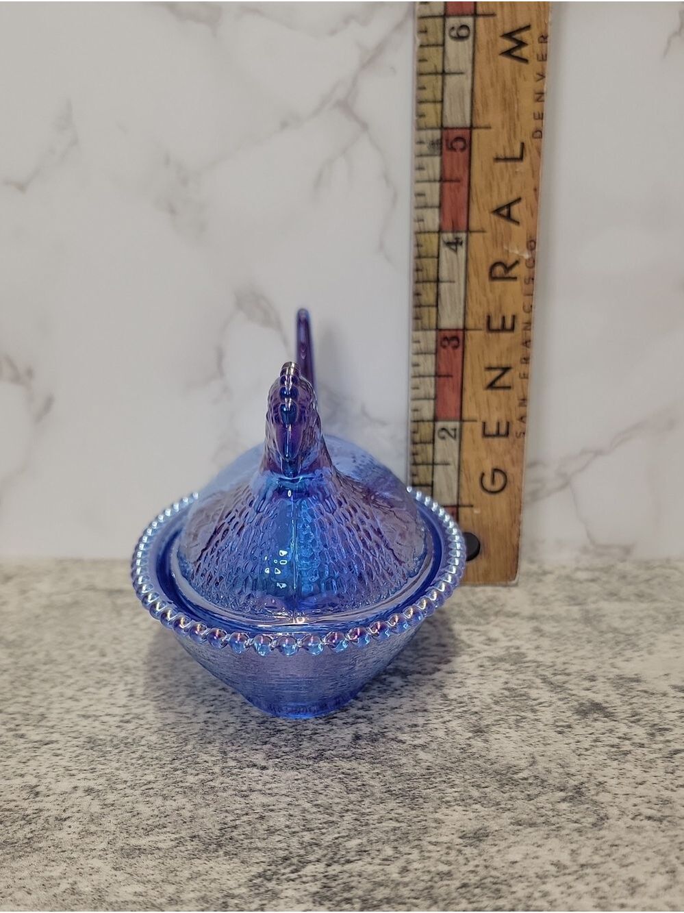 Blue Carnival Glass Hen on a nest - Picture 9 of 9